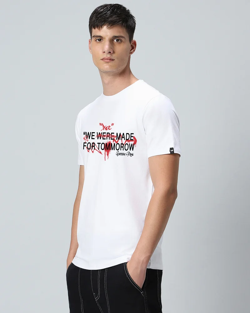 bewakoof Men's White The Future Typography T-shirt